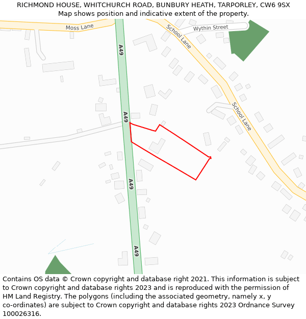 RICHMOND HOUSE, WHITCHURCH ROAD, BUNBURY HEATH, TARPORLEY, CW6 9SX: Location map and indicative extent of plot