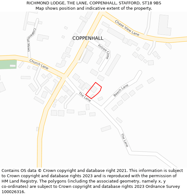 RICHMOND LODGE, THE LANE, COPPENHALL, STAFFORD, ST18 9BS: Location map and indicative extent of plot