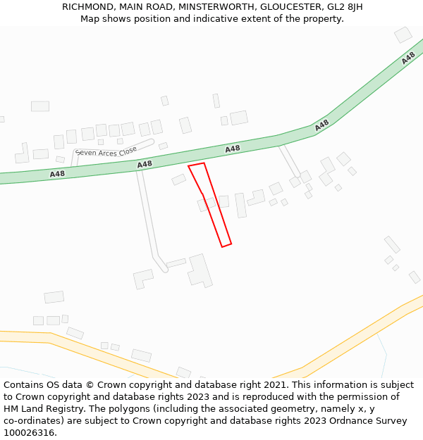 RICHMOND, MAIN ROAD, MINSTERWORTH, GLOUCESTER, GL2 8JH: Location map and indicative extent of plot
