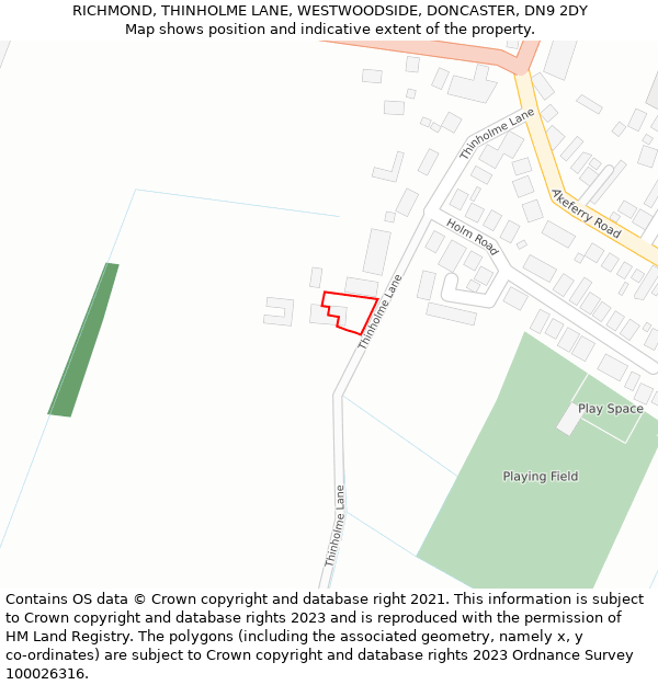 RICHMOND, THINHOLME LANE, WESTWOODSIDE, DONCASTER, DN9 2DY: Location map and indicative extent of plot