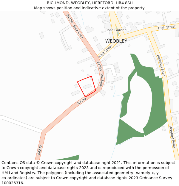 RICHMOND, WEOBLEY, HEREFORD, HR4 8SH: Location map and indicative extent of plot
