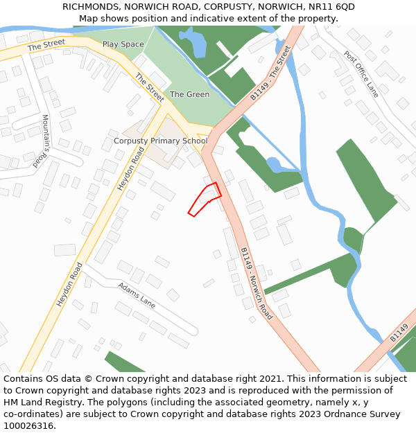 RICHMONDS, NORWICH ROAD, CORPUSTY, NORWICH, NR11 6QD: Location map and indicative extent of plot