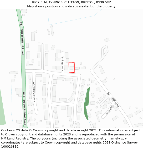 RICK ELM, TYNINGS, CLUTTON, BRISTOL, BS39 5RZ: Location map and indicative extent of plot