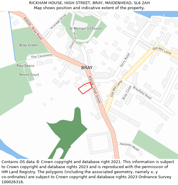 RICKHAM HOUSE, HIGH STREET, BRAY, MAIDENHEAD, SL6 2AH: Location map and indicative extent of plot