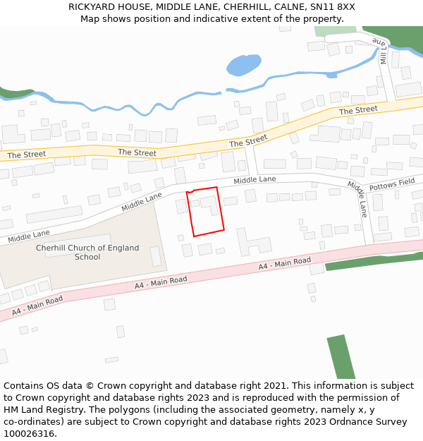 RICKYARD HOUSE, MIDDLE LANE, CHERHILL, CALNE, SN11 8XX: Location map and indicative extent of plot