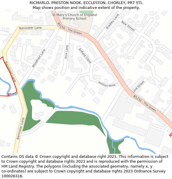 RICMARLO, PRESTON NOOK, ECCLESTON, CHORLEY, PR7 5TL: Location map and indicative extent of plot