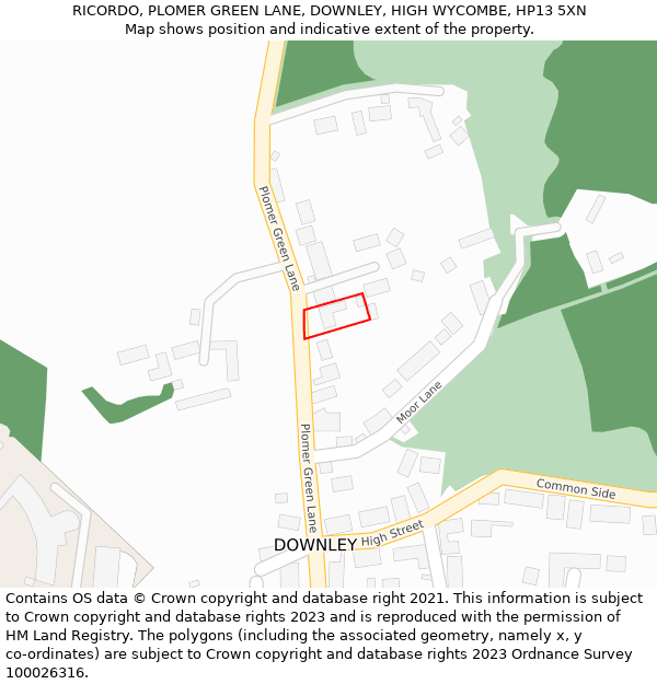 RICORDO, PLOMER GREEN LANE, DOWNLEY, HIGH WYCOMBE, HP13 5XN: Location map and indicative extent of plot