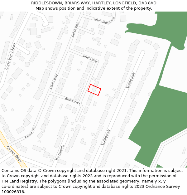 RIDDLESDOWN, BRIARS WAY, HARTLEY, LONGFIELD, DA3 8AD: Location map and indicative extent of plot