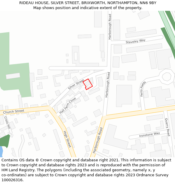 RIDEAU HOUSE, SILVER STREET, BRIXWORTH, NORTHAMPTON, NN6 9BY: Location map and indicative extent of plot