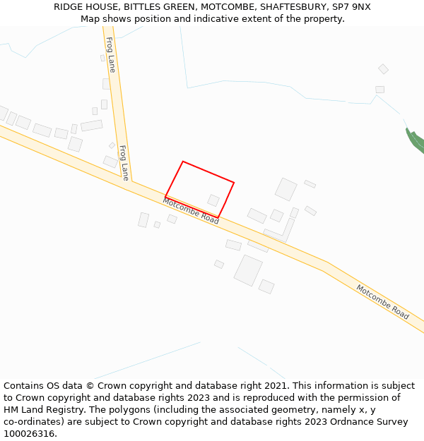 RIDGE HOUSE, BITTLES GREEN, MOTCOMBE, SHAFTESBURY, SP7 9NX: Location map and indicative extent of plot