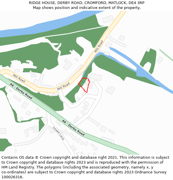 RIDGE HOUSE, DERBY ROAD, CROMFORD, MATLOCK, DE4 3RP: Location map and indicative extent of plot