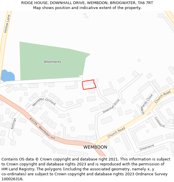 RIDGE HOUSE, DOWNHALL DRIVE, WEMBDON, BRIDGWATER, TA6 7RT: Location map and indicative extent of plot