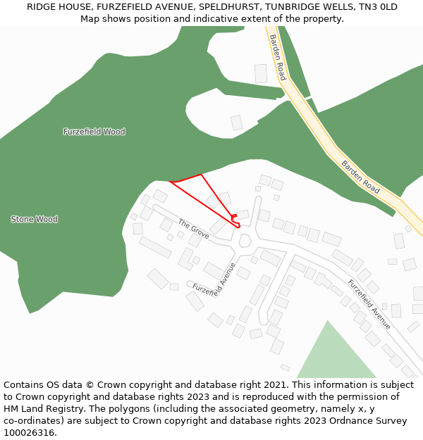 RIDGE HOUSE, FURZEFIELD AVENUE, SPELDHURST, TUNBRIDGE WELLS, TN3 0LD: Location map and indicative extent of plot