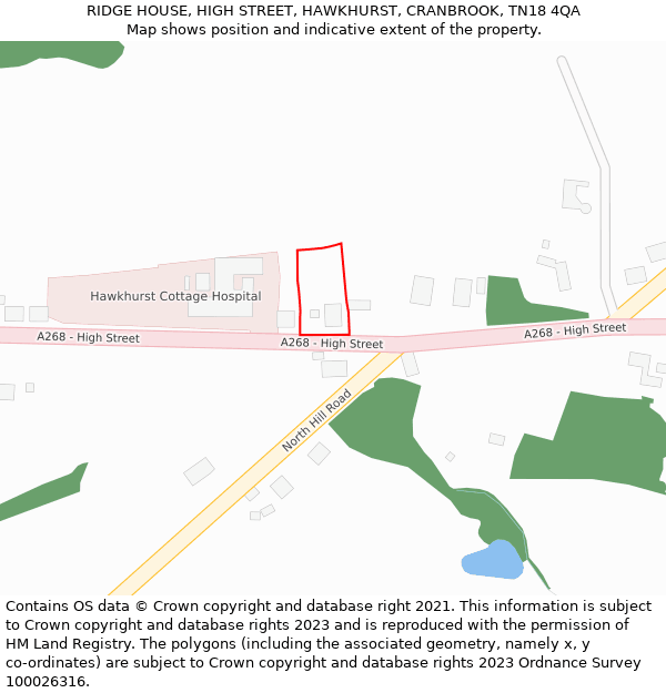 RIDGE HOUSE, HIGH STREET, HAWKHURST, CRANBROOK, TN18 4QA: Location map and indicative extent of plot