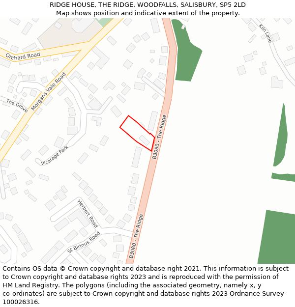 RIDGE HOUSE, THE RIDGE, WOODFALLS, SALISBURY, SP5 2LD: Location map and indicative extent of plot