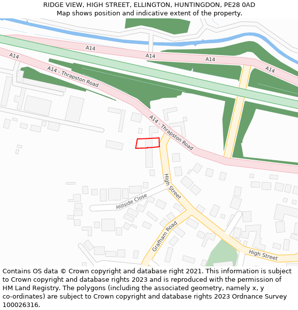 RIDGE VIEW, HIGH STREET, ELLINGTON, HUNTINGDON, PE28 0AD: Location map and indicative extent of plot