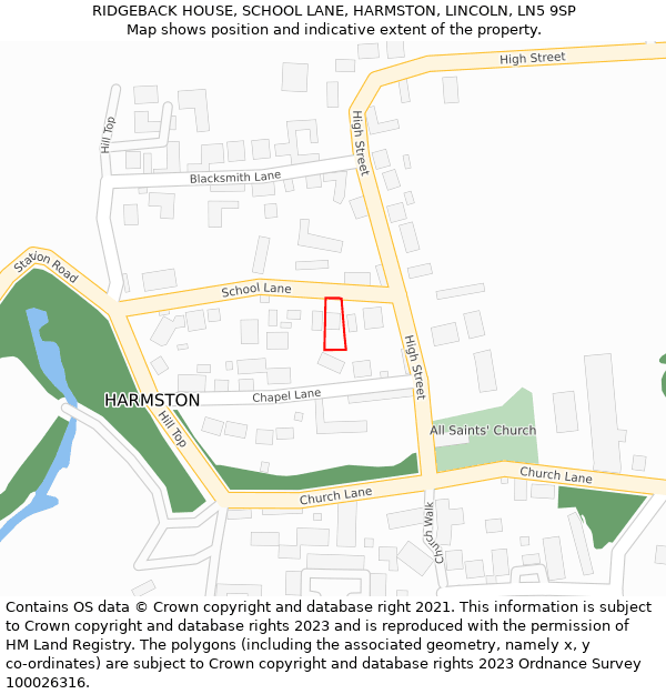 RIDGEBACK HOUSE, SCHOOL LANE, HARMSTON, LINCOLN, LN5 9SP: Location map and indicative extent of plot