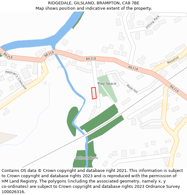 RIDGEDALE, GILSLAND, BRAMPTON, CA8 7BE: Location map and indicative extent of plot