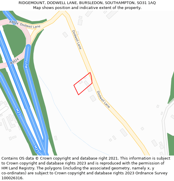 RIDGEMOUNT, DODWELL LANE, BURSLEDON, SOUTHAMPTON, SO31 1AQ: Location map and indicative extent of plot