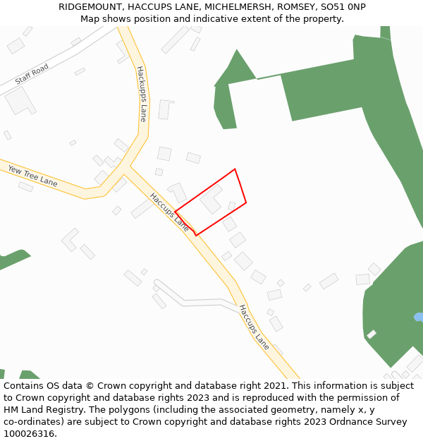 RIDGEMOUNT, HACCUPS LANE, MICHELMERSH, ROMSEY, SO51 0NP: Location map and indicative extent of plot