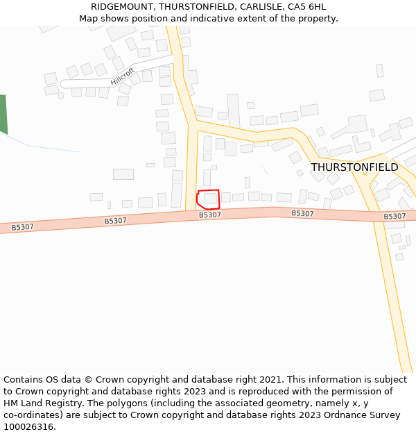 RIDGEMOUNT, THURSTONFIELD, CARLISLE, CA5 6HL: Location map and indicative extent of plot