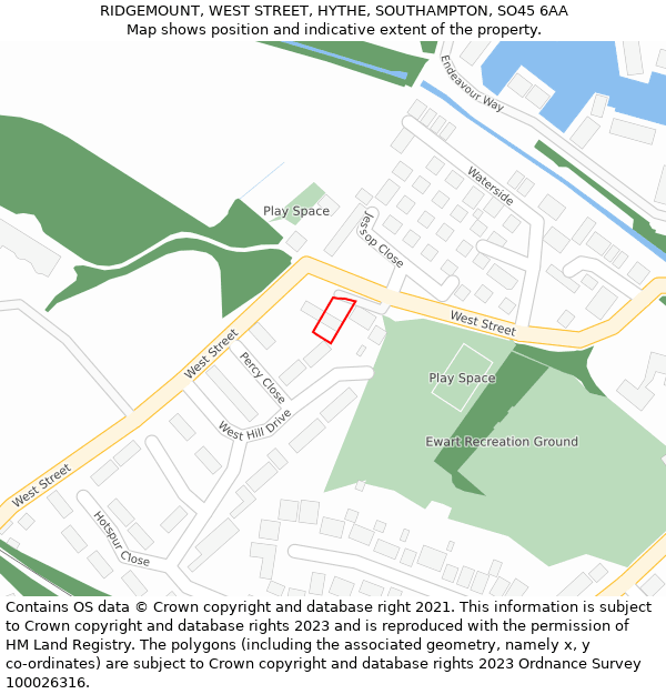 RIDGEMOUNT, WEST STREET, HYTHE, SOUTHAMPTON, SO45 6AA: Location map and indicative extent of plot