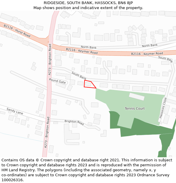 RIDGESIDE, SOUTH BANK, HASSOCKS, BN6 8JP: Location map and indicative extent of plot