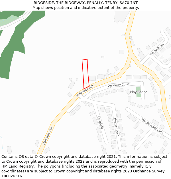 RIDGESIDE, THE RIDGEWAY, PENALLY, TENBY, SA70 7NT: Location map and indicative extent of plot