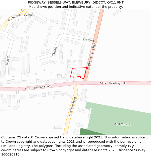 RIDGEWAY, BESSELS WAY, BLEWBURY, DIDCOT, OX11 9NT: Location map and indicative extent of plot