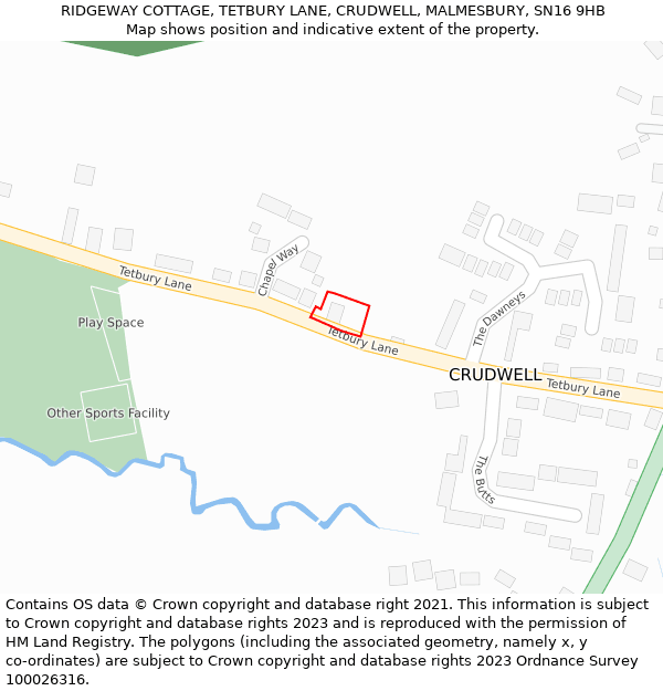 RIDGEWAY COTTAGE, TETBURY LANE, CRUDWELL, MALMESBURY, SN16 9HB: Location map and indicative extent of plot