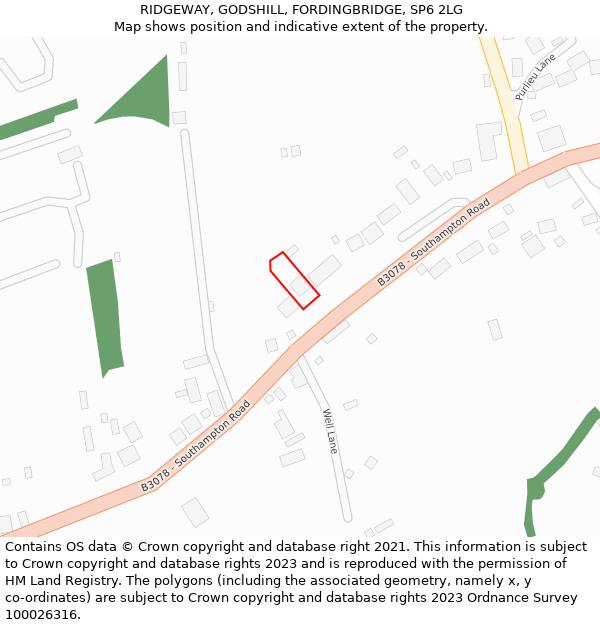 RIDGEWAY, GODSHILL, FORDINGBRIDGE, SP6 2LG: Location map and indicative extent of plot