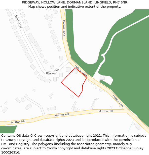 RIDGEWAY, HOLLOW LANE, DORMANSLAND, LINGFIELD, RH7 6NR: Location map and indicative extent of plot