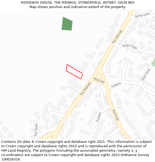 RIDGEWAY HOUSE, THE RIDINGS, STONESFIELD, WITNEY, OX29 8EA: Location map and indicative extent of plot