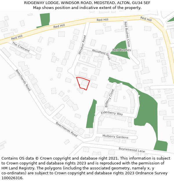 RIDGEWAY LODGE, WINDSOR ROAD, MEDSTEAD, ALTON, GU34 5EF: Location map and indicative extent of plot