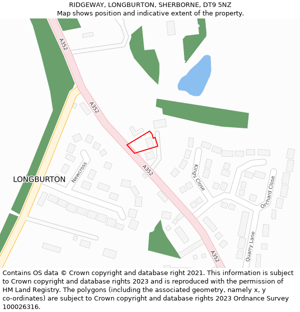 RIDGEWAY, LONGBURTON, SHERBORNE, DT9 5NZ: Location map and indicative extent of plot