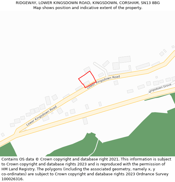 RIDGEWAY, LOWER KINGSDOWN ROAD, KINGSDOWN, CORSHAM, SN13 8BG: Location map and indicative extent of plot