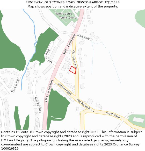 RIDGEWAY, OLD TOTNES ROAD, NEWTON ABBOT, TQ12 1LR: Location map and indicative extent of plot