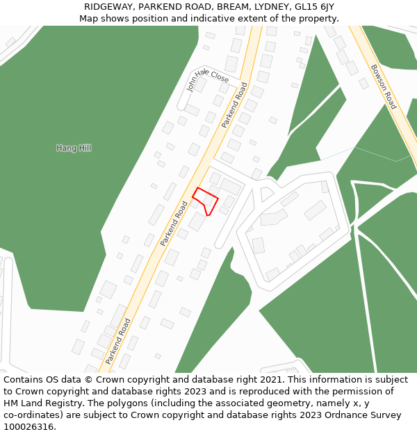 RIDGEWAY, PARKEND ROAD, BREAM, LYDNEY, GL15 6JY: Location map and indicative extent of plot