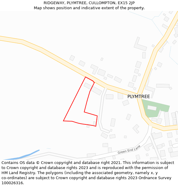 RIDGEWAY, PLYMTREE, CULLOMPTON, EX15 2JP: Location map and indicative extent of plot