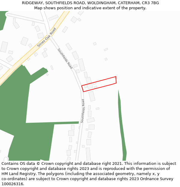 RIDGEWAY, SOUTHFIELDS ROAD, WOLDINGHAM, CATERHAM, CR3 7BG: Location map and indicative extent of plot