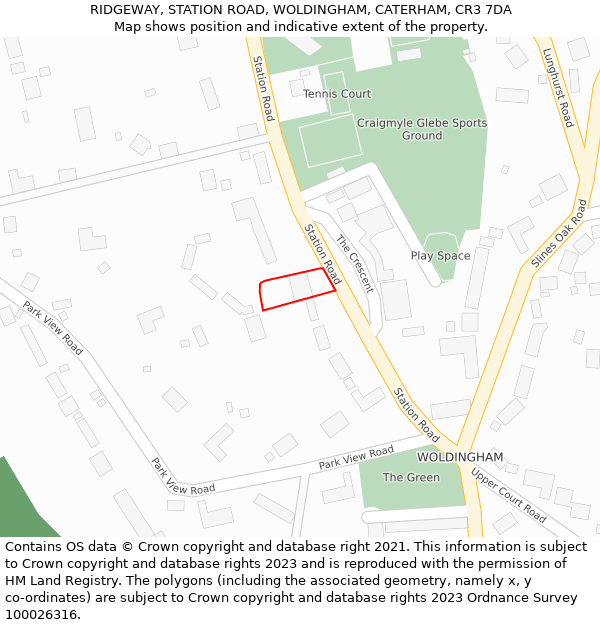 RIDGEWAY, STATION ROAD, WOLDINGHAM, CATERHAM, CR3 7DA: Location map and indicative extent of plot