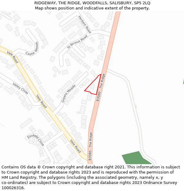 RIDGEWAY, THE RIDGE, WOODFALLS, SALISBURY, SP5 2LQ: Location map and indicative extent of plot