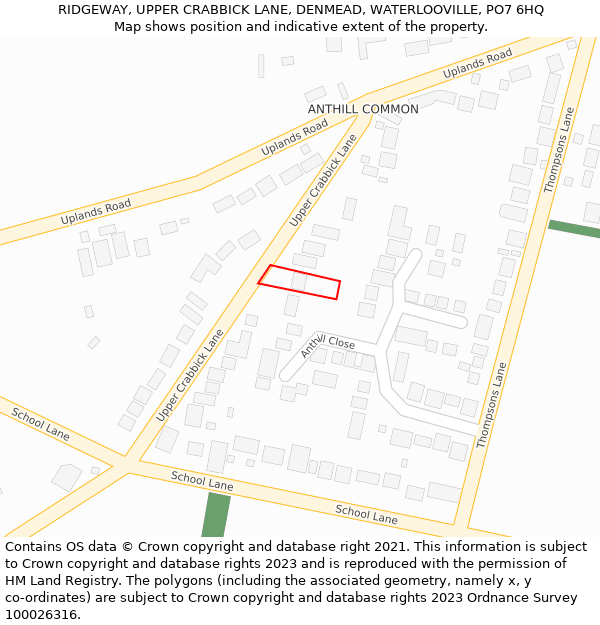 RIDGEWAY, UPPER CRABBICK LANE, DENMEAD, WATERLOOVILLE, PO7 6HQ: Location map and indicative extent of plot