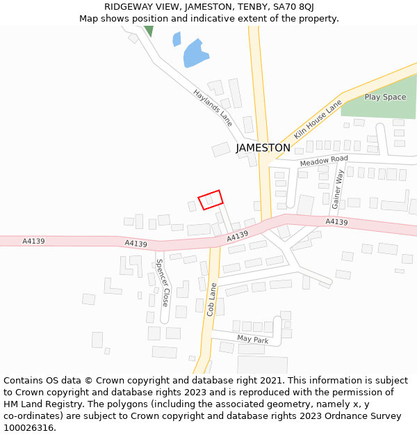 RIDGEWAY VIEW, JAMESTON, TENBY, SA70 8QJ: Location map and indicative extent of plot