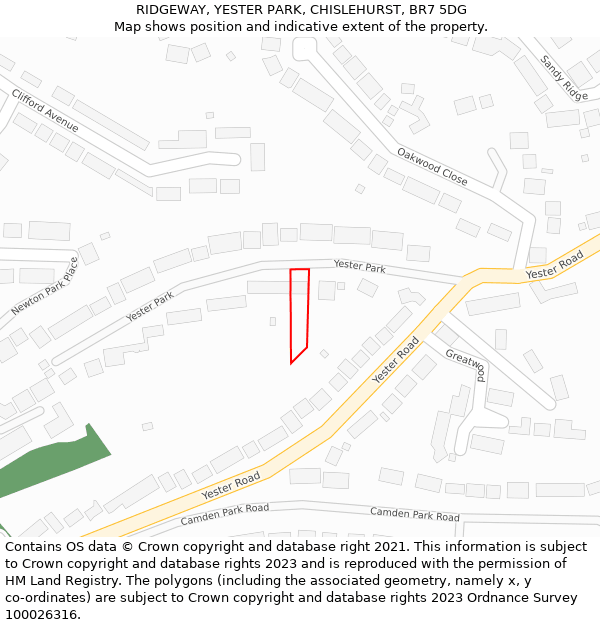 RIDGEWAY, YESTER PARK, CHISLEHURST, BR7 5DG: Location map and indicative extent of plot