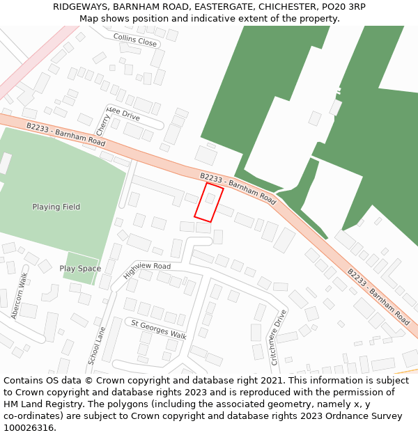 RIDGEWAYS, BARNHAM ROAD, EASTERGATE, CHICHESTER, PO20 3RP: Location map and indicative extent of plot