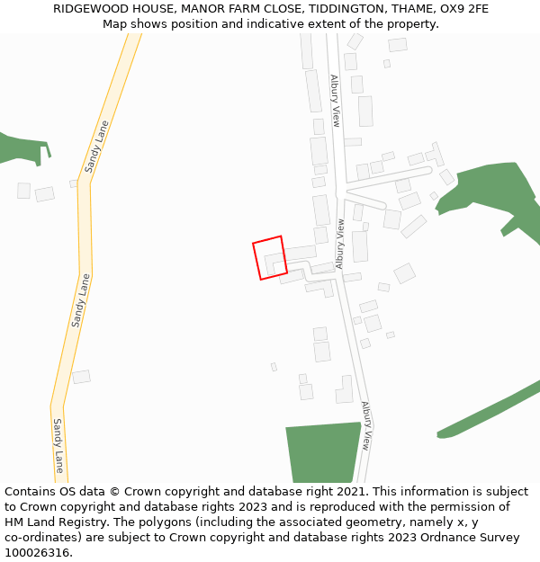 RIDGEWOOD HOUSE, MANOR FARM CLOSE, TIDDINGTON, THAME, OX9 2FE: Location map and indicative extent of plot