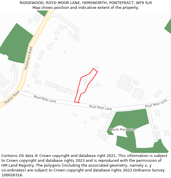 RIDGEWOOD, ROYD MOOR LANE, HEMSWORTH, PONTEFRACT, WF9 5LR: Location map and indicative extent of plot