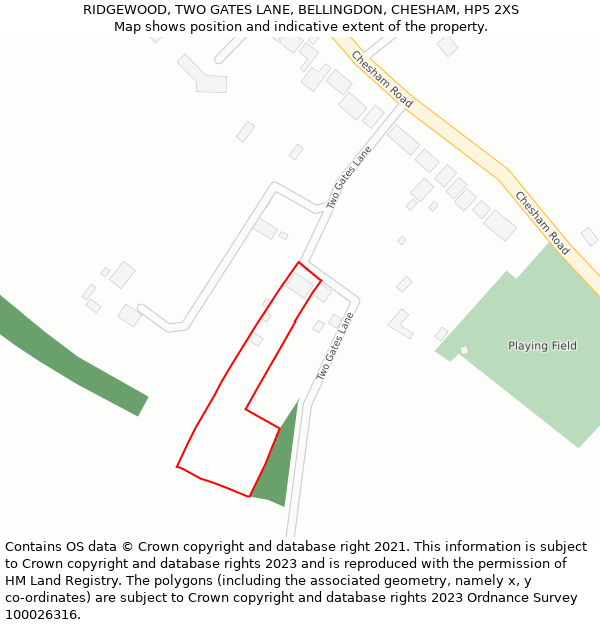 RIDGEWOOD, TWO GATES LANE, BELLINGDON, CHESHAM, HP5 2XS: Location map and indicative extent of plot