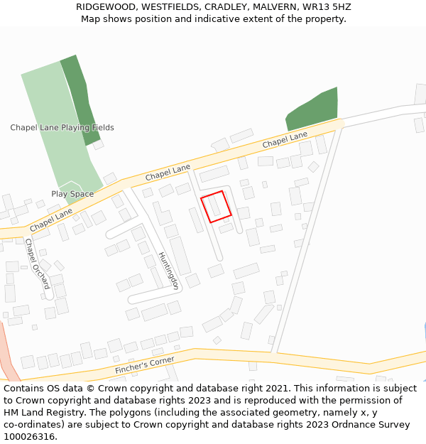 RIDGEWOOD, WESTFIELDS, CRADLEY, MALVERN, WR13 5HZ: Location map and indicative extent of plot